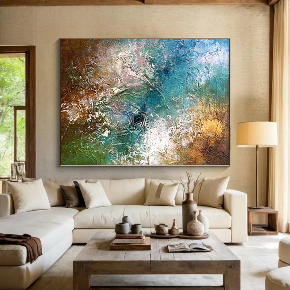 “Textured Waves” - Abstract Painting with Blue, Green, Brown and White Textures CT0007