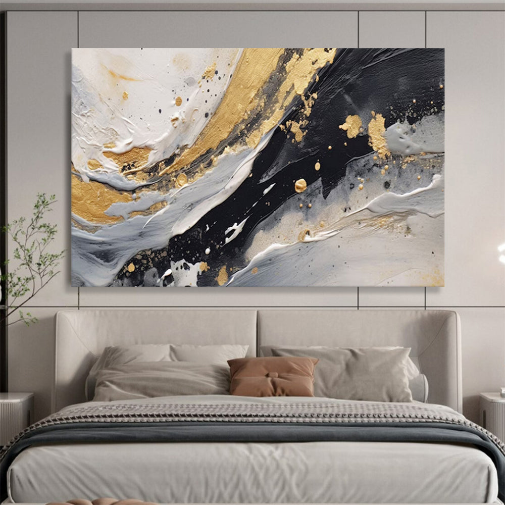 “Marbled Gold & Monochrome” – Abstract Textured Acrylic Painting CT1710