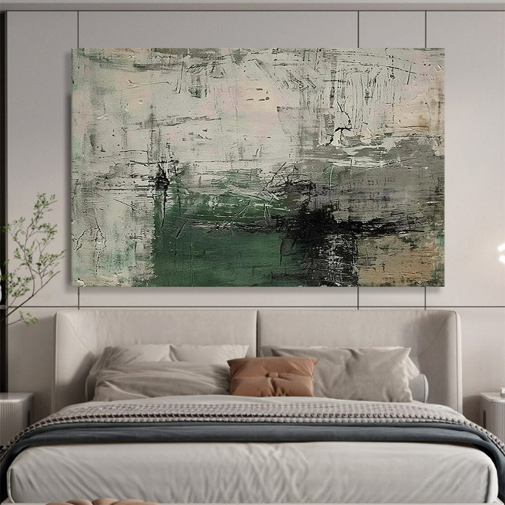 “Muted Chaos” - Gray, white, green; rough, overlapping brushstrokes CT1577