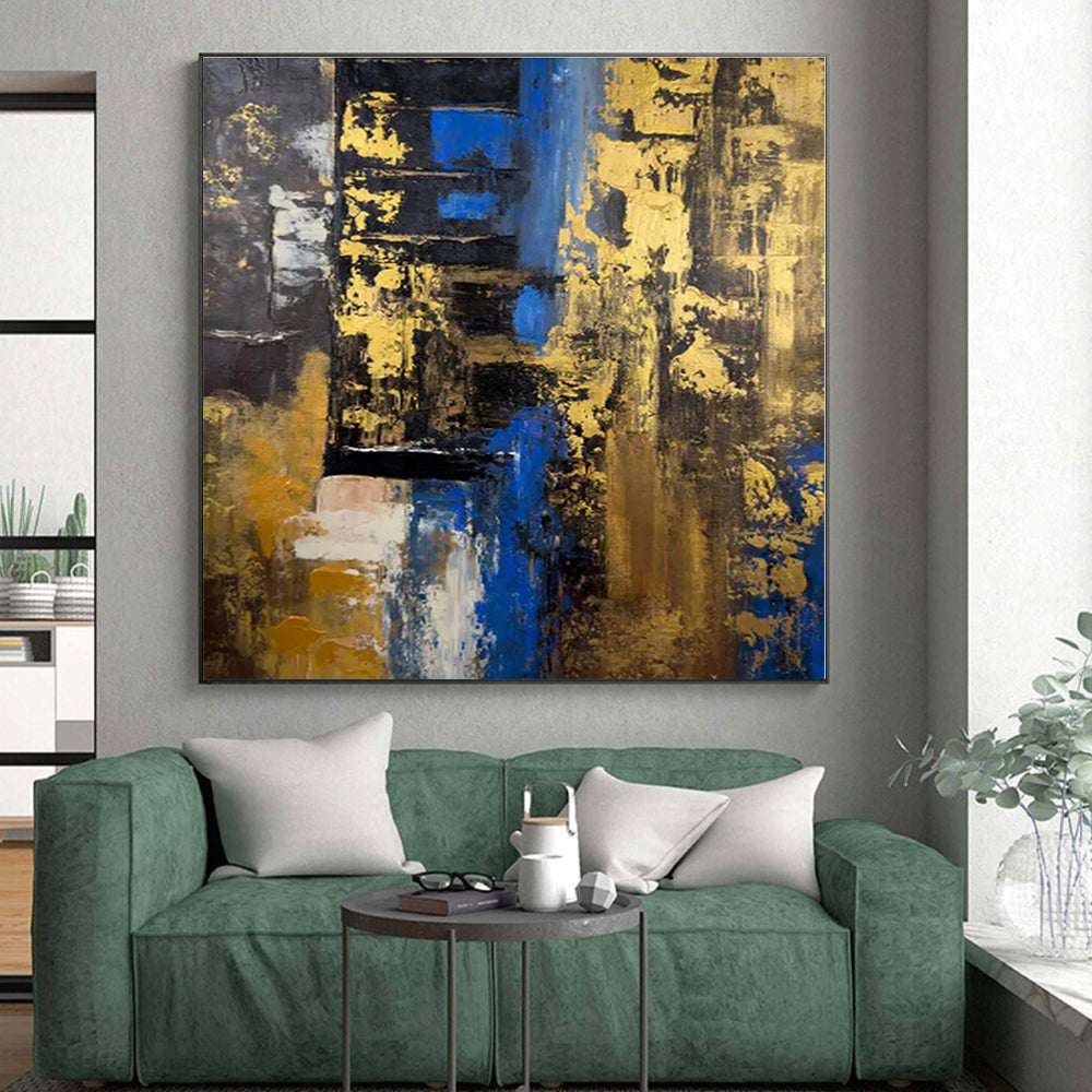 “Black - Gold - Blue Abstract Fusion” - Abstract Expressionist Art CT0445
