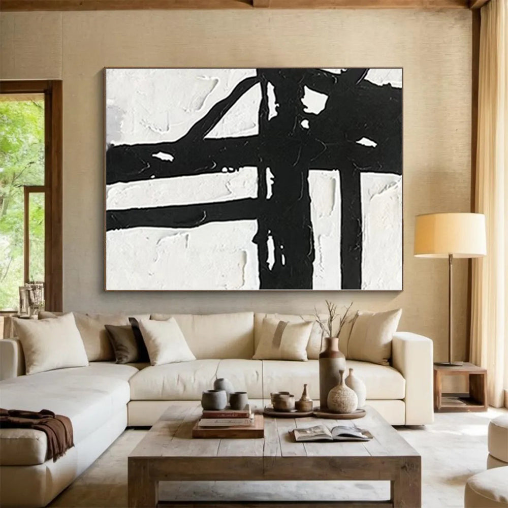 “Textured Black - White Cross” Abstract Acrylic Art CT0279