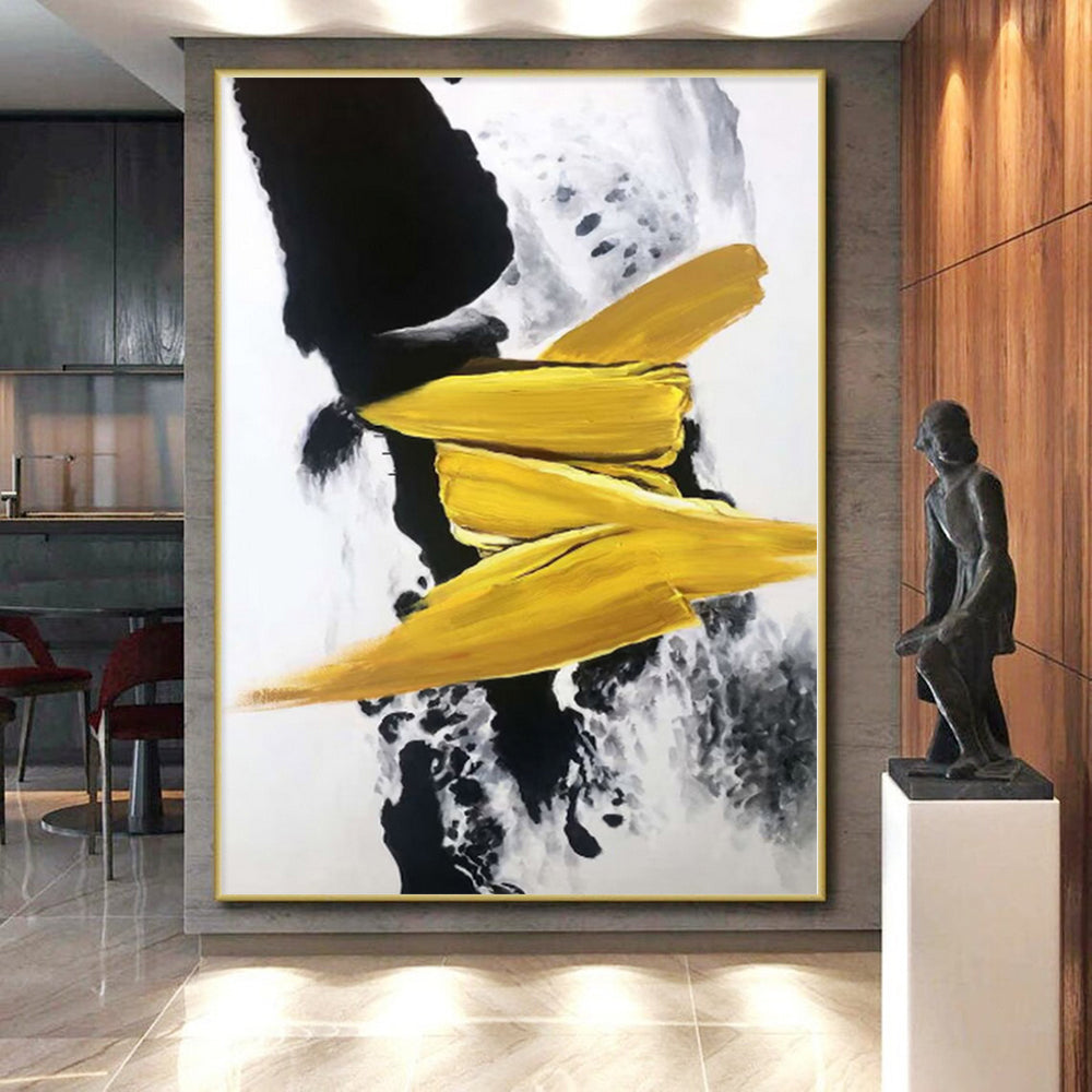 “Bold Black - Yellow Crescents” Abstract Acrylic Art CT0303
