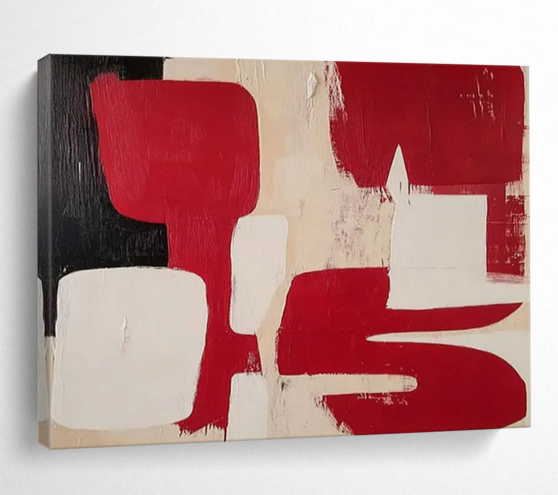 Red, Black, and White Geometric Forms - Minimalist Acrylic Art CT1802