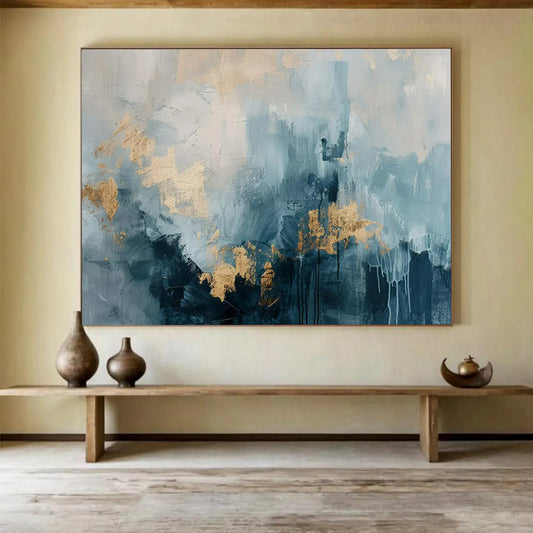 “Blue - Gray and Gold Abstract” – Textured Abstract Acrylic Painting CT1755