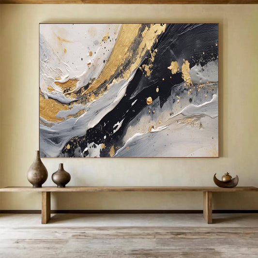 “Marbled Gold & Monochrome” – Abstract Textured Acrylic Painting CT1710