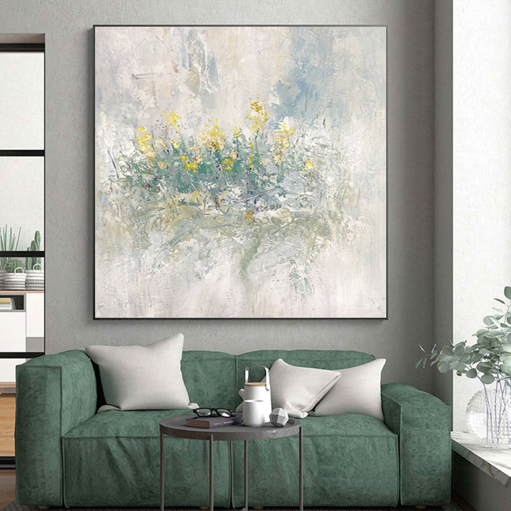 “Soft Yellow Floral Impressions” Abstract Acrylic Art CT0304