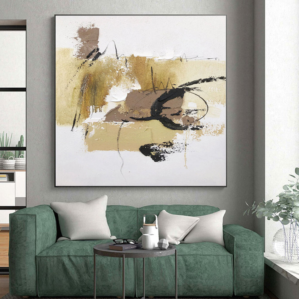 “Beige - Black Textured Abstraction” - Abstract Expressionist Art CT0500