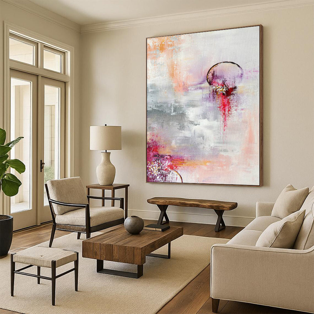 “Dreamy Sunset” - Abstract Art with Pink, Purple, Orange, Gray, White CT0038