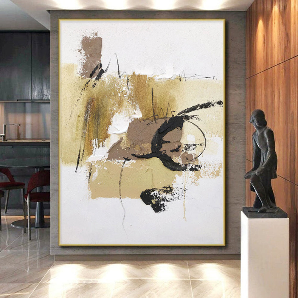 “Beige - Black Textured Abstraction” - Abstract Expressionist Art CT0500