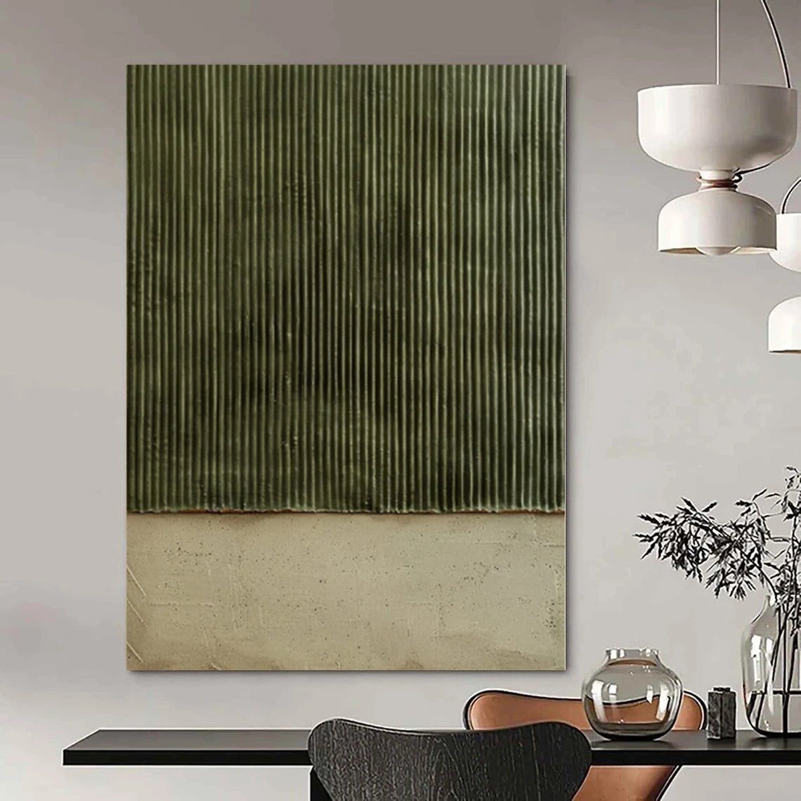“Green - Beige Textured Panels” Minimalist Acrylic Art CT0217