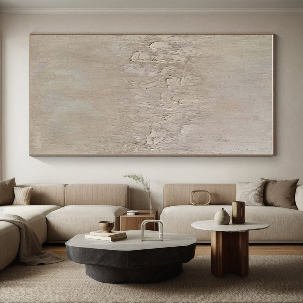 “Minimalist Beige Textured Canvas”,Abstract Textural Oil Painting CT0579