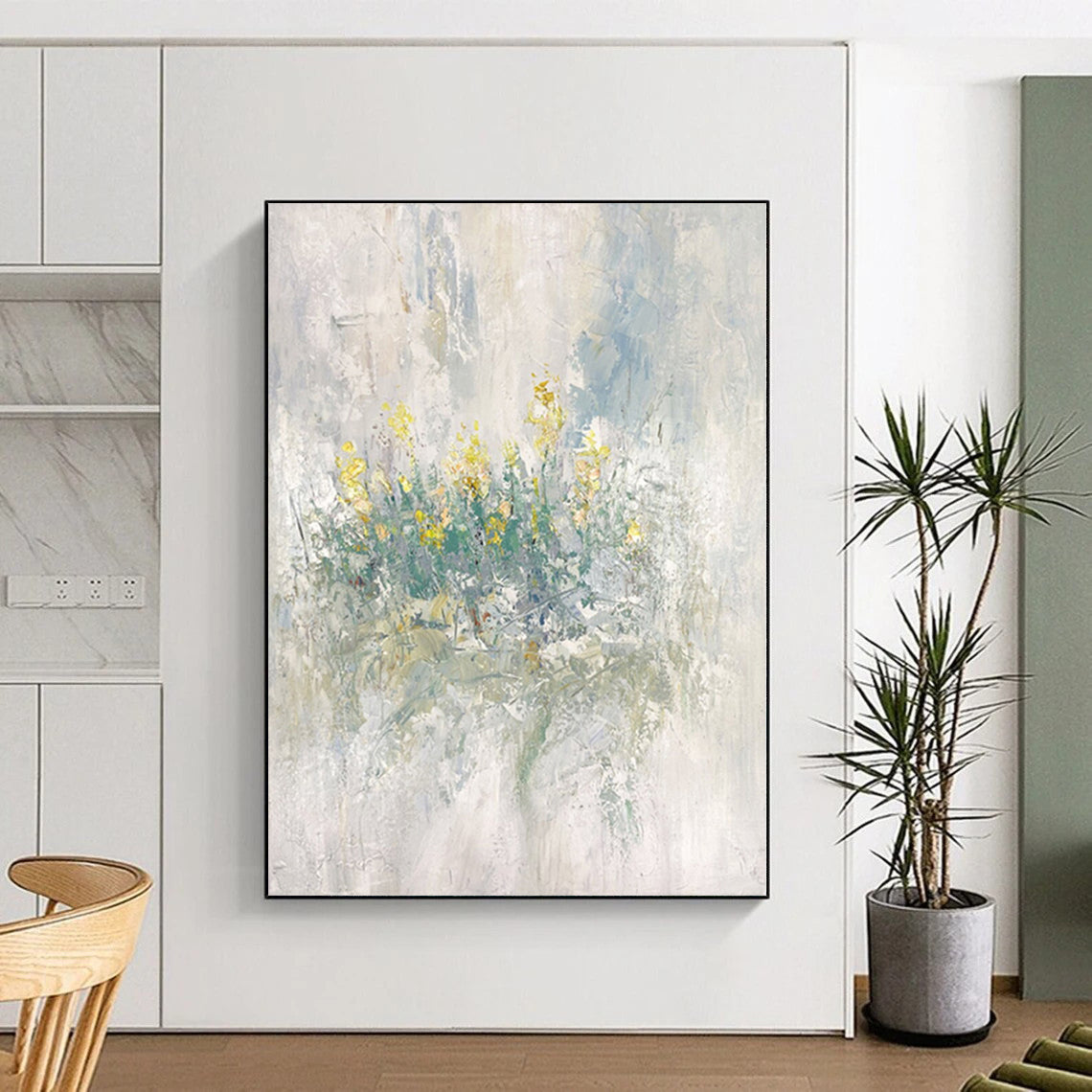 “Soft Yellow Floral Impressions” Abstract Acrylic Art CT0304
