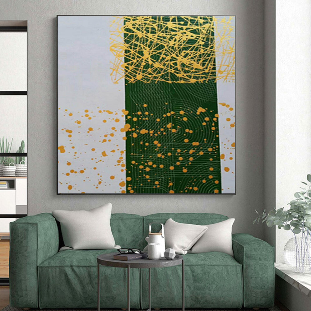 “Green - Yellow Linear Abstraction” - Abstract Minimalist Art CT0476
