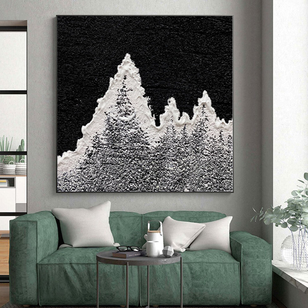 “Ink - Snow Peaks” - Abstract Textured Art with Black, White, Gray CT0020