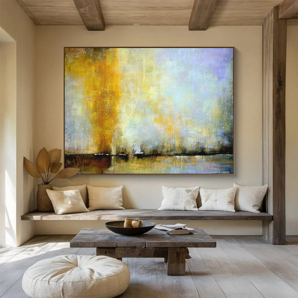 “Golden - Blue Misty Waterscape” - Gold, yellow, blue, purple; hazy sky - water blend CT1586