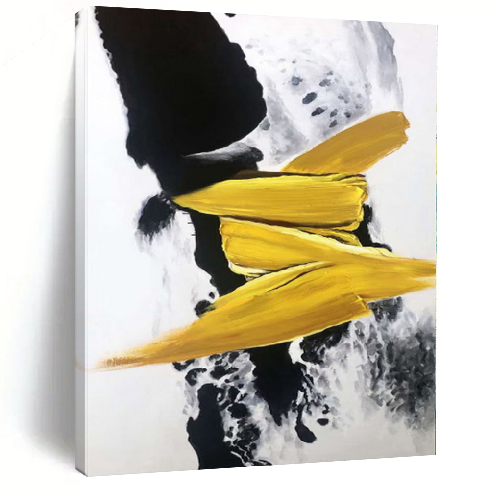 “Bold Black - Yellow Crescents” Abstract Acrylic Art CT0303