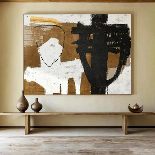 Abstract human and object forms in brown, white, and black CT1655