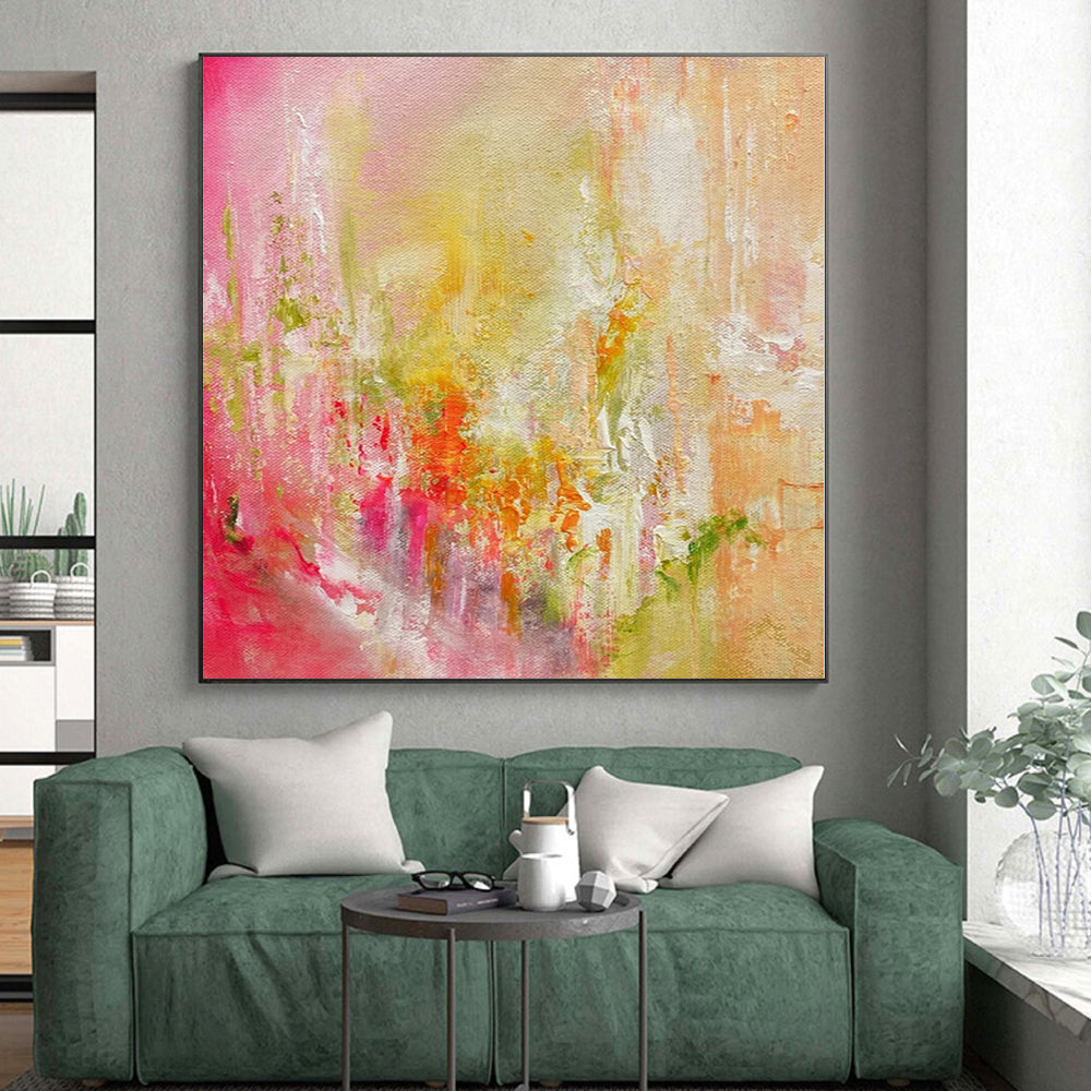 “Pastel Dawn Burst” - Abstract Art with Pink, Yellow, Green, White CT0055