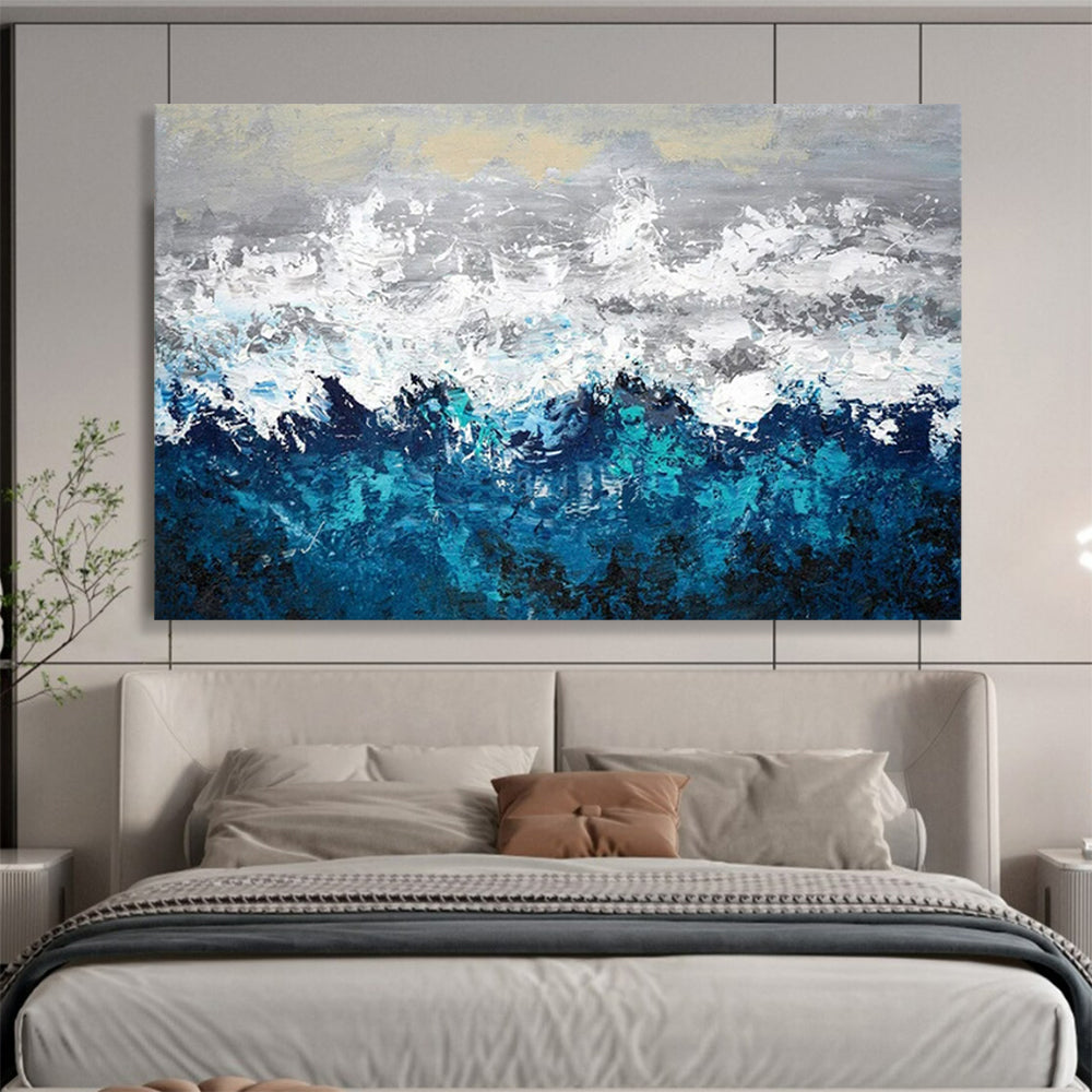 “Crashing Wave Energy” - Blues, whites, grays; textured, abstract ocean waves CT1601