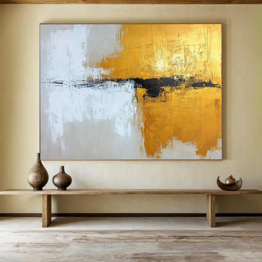 Gold, Black, and White Abstract Strokes - Contemporary Acrylic Art CT1803