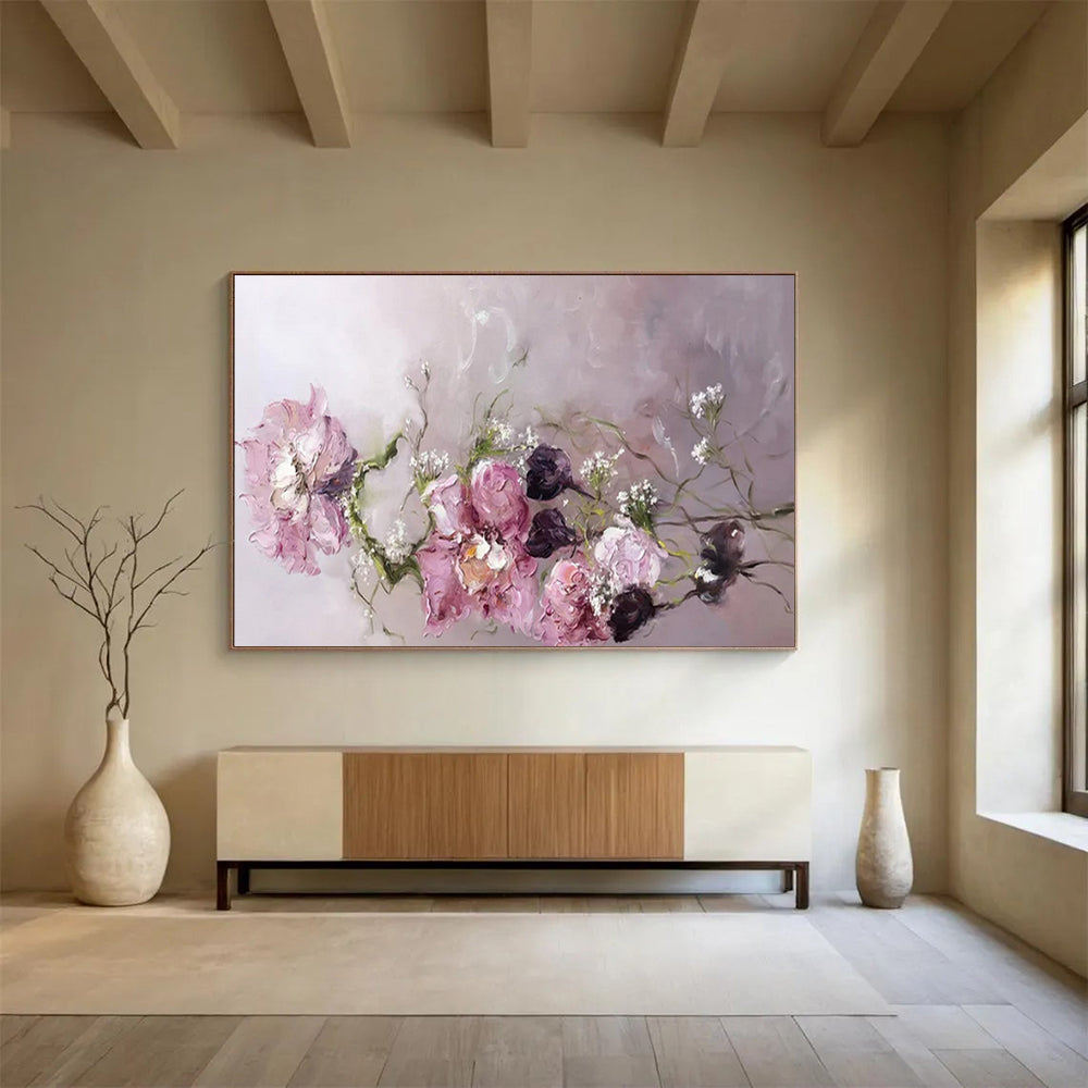 “Pink Flowers with Baby's Breath” – Impasto Floral Oil Painting CT1762