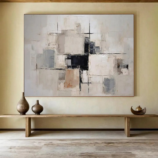 “Neutral Cubes” - Beige, gray, black; geometric blocks and lines CT1579