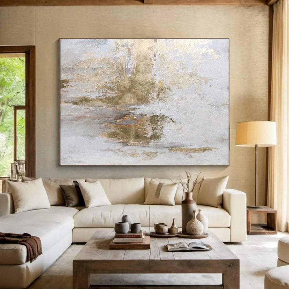“White - Gold Textured Patina” Abstract Acrylic Art CT0256