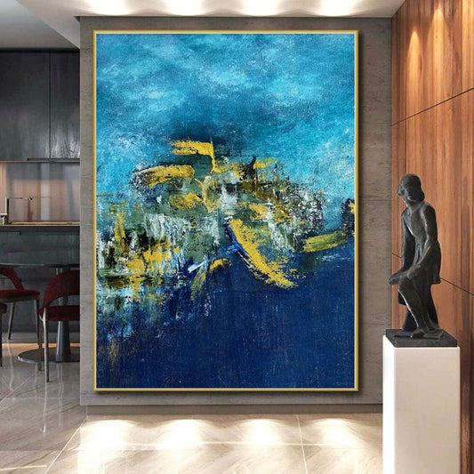 “Ocean Gold” - Abstract Painting with Blue, Yellow, Green, White CT0062