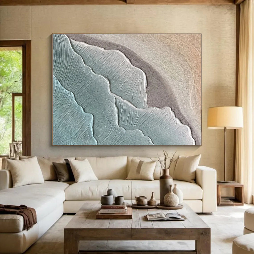 “Textured Terrain” - Shades of light blue, gray, and beige; layered, undulating textures resembling earth’s veins CT1525