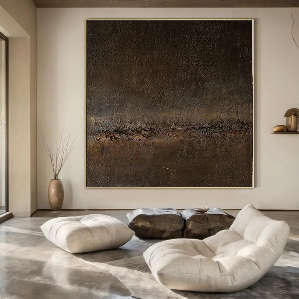 “Dark Brown Textured Abyss” Abstract Encaustic Art CT0119