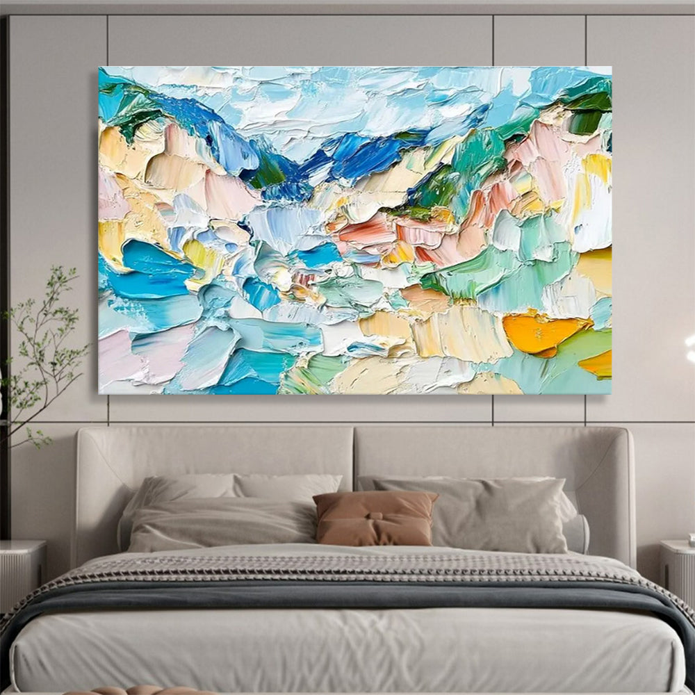 “Color - Blocked Impasto Mountains” - Abstract Landscape Painting On Canvas DKH804