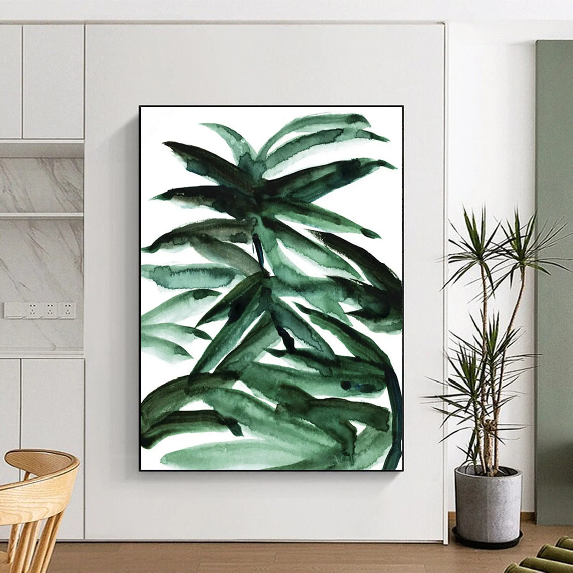 “Vibrant Green Palm Leaves” - Green Watercolor Painting On Canvas DTP243