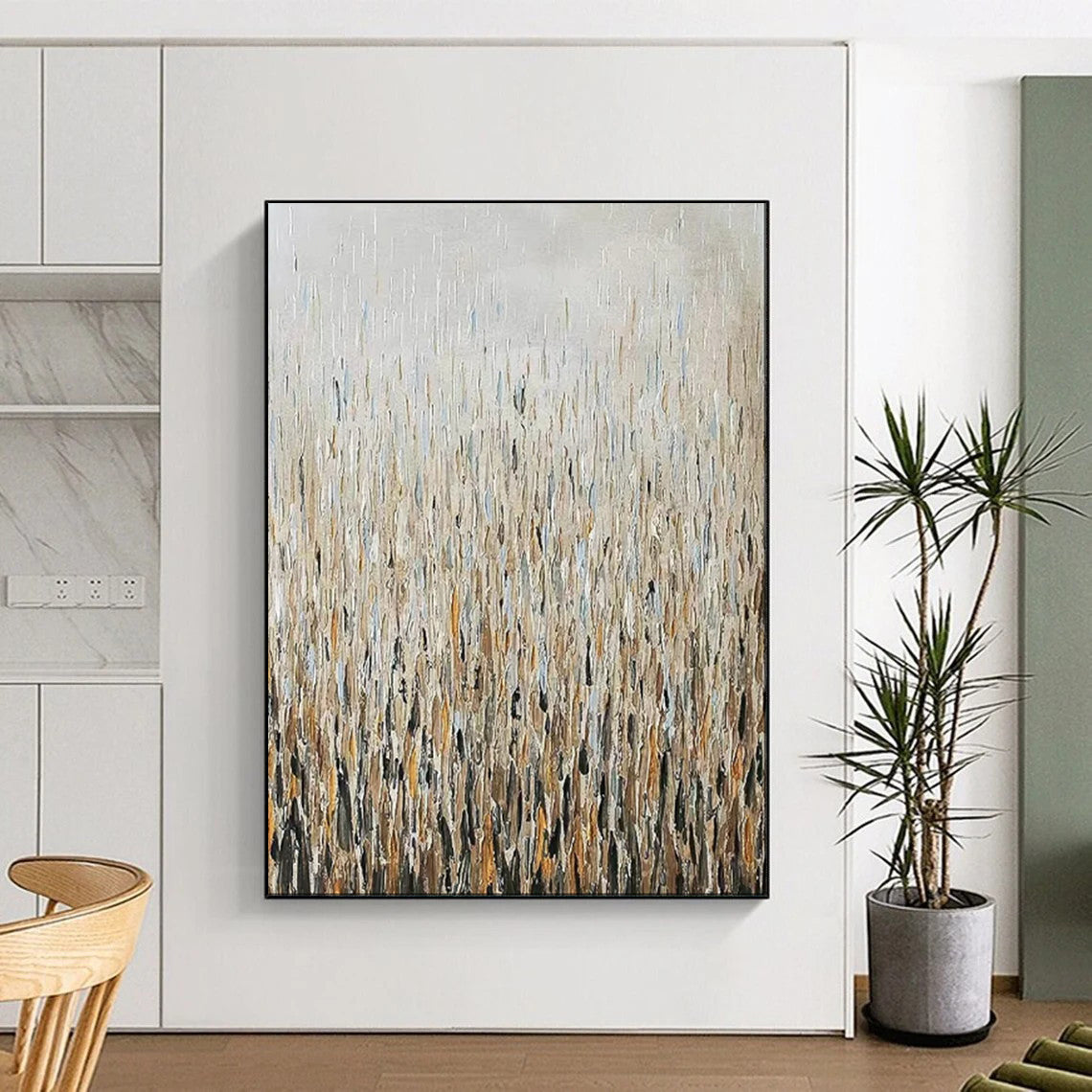 “Textured Reeds in Neutral Tones” - Impasto Abstract Landscape on Canvas CT1889