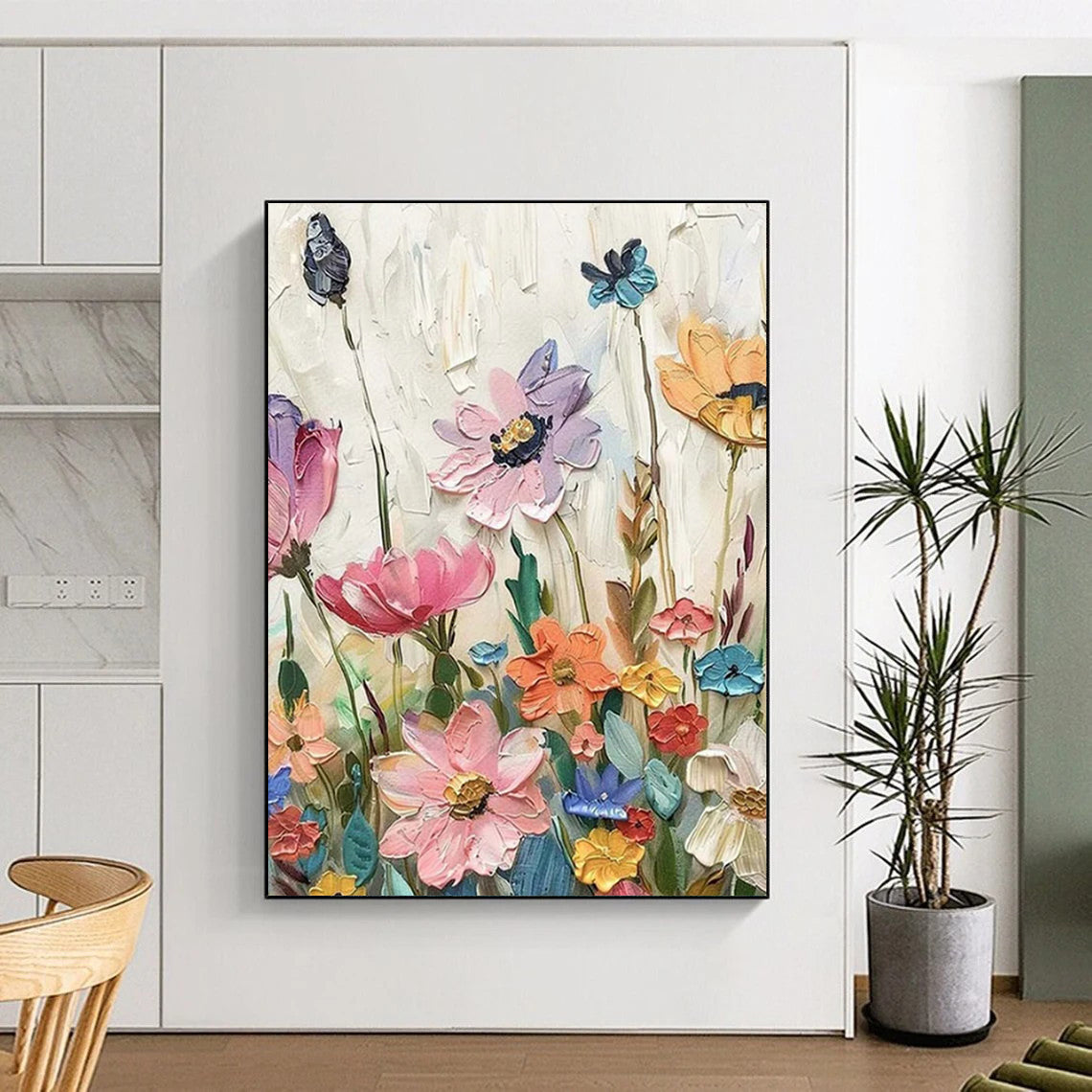 “Textured Wildflowers” - Vivid Impasto Floral Painting On Canvas CT2241