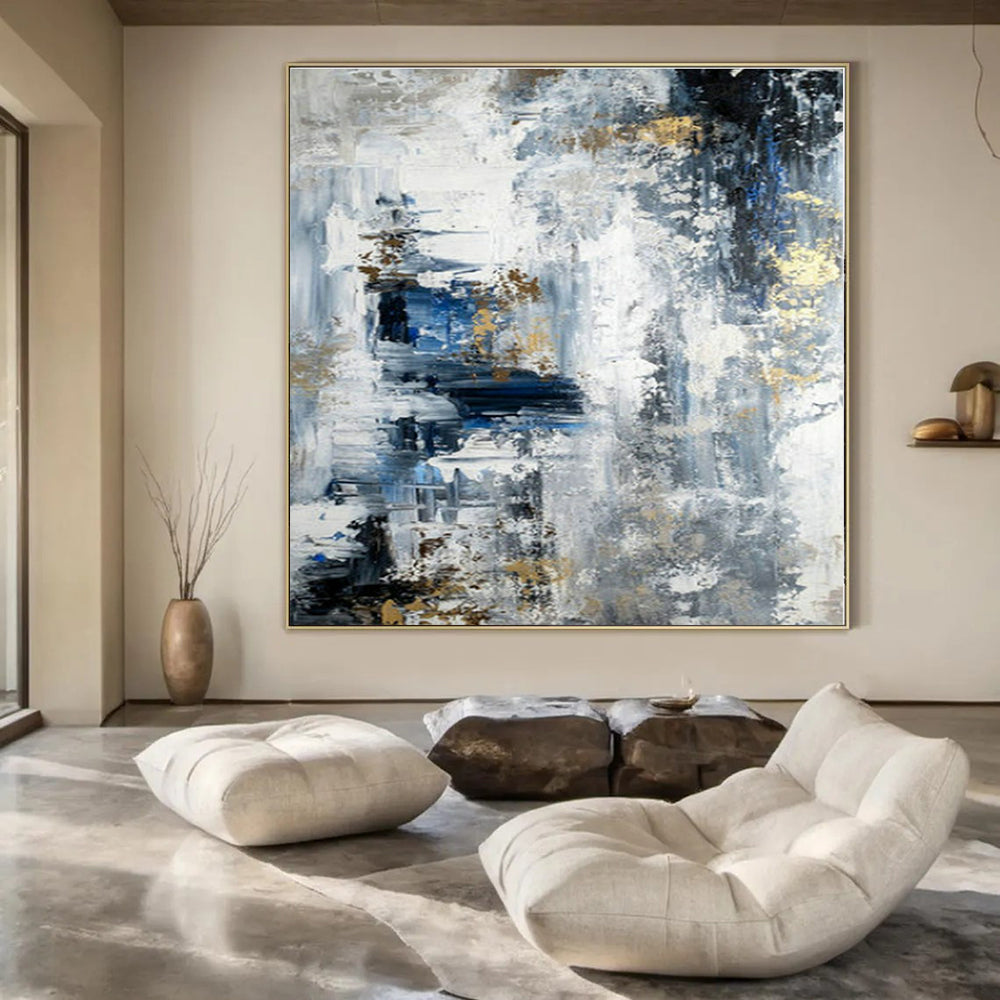 Grey - Blue - Gold Abstract Textures - Abstract Expressionist Acrylic Painting CT1394