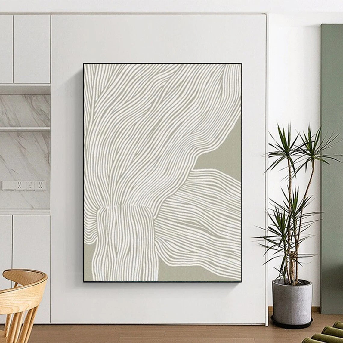 “Gray and White Linear Abstract” - Minimalist Drawing - Inspired Painting On Canvas DKH1119
