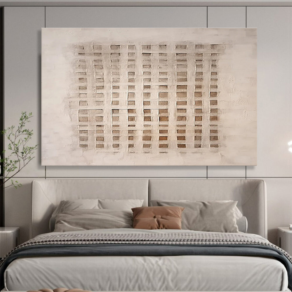 Grid - Like Neutral Abstract - Subtle Patterns and Textured Layers Painting On Canvas DKH050