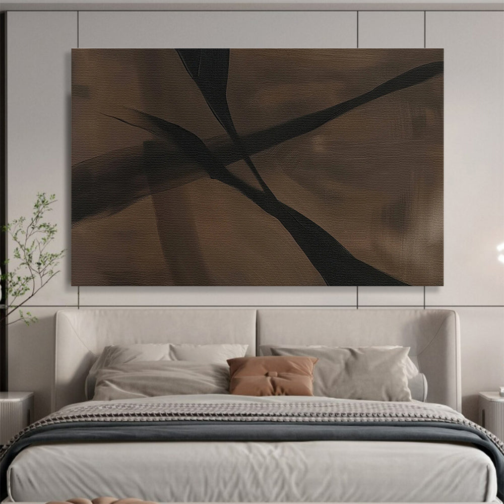Dark Leaf Silhouettes in Brown and Black, Abstract Nature - Inspired Painting On Canvas DKH585