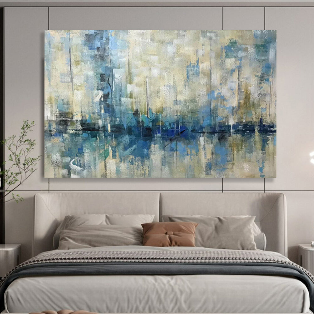 “Blue and Beige Abstract Marina” Painting On Canvas DKH166