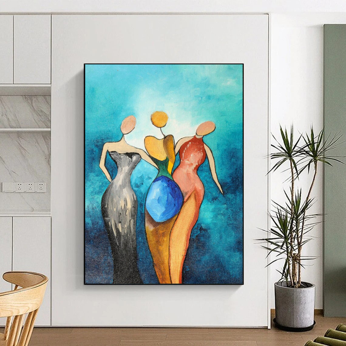 Turquoise, Multi - colored Figures - "Sisterhood in Hues" - Abstract Figurative Painting CT1813