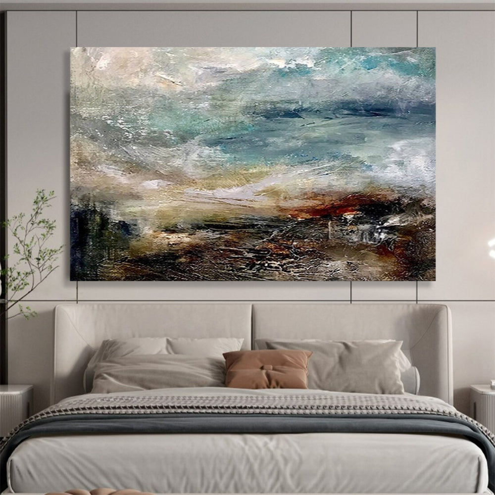 “Blue, Brown, Textured ‘Stormy Coast’” - Abstract Seascape Painting On Canvas DLZ015