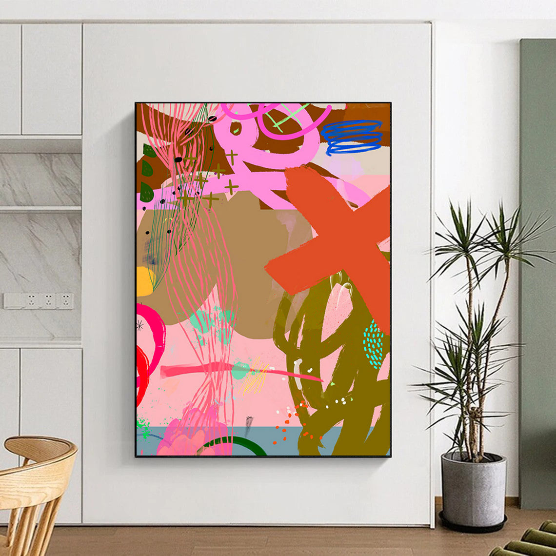 Pink, Green, Bold Doodles - "Playful Doodleland" - Abstract Expressionist Painting CT1857