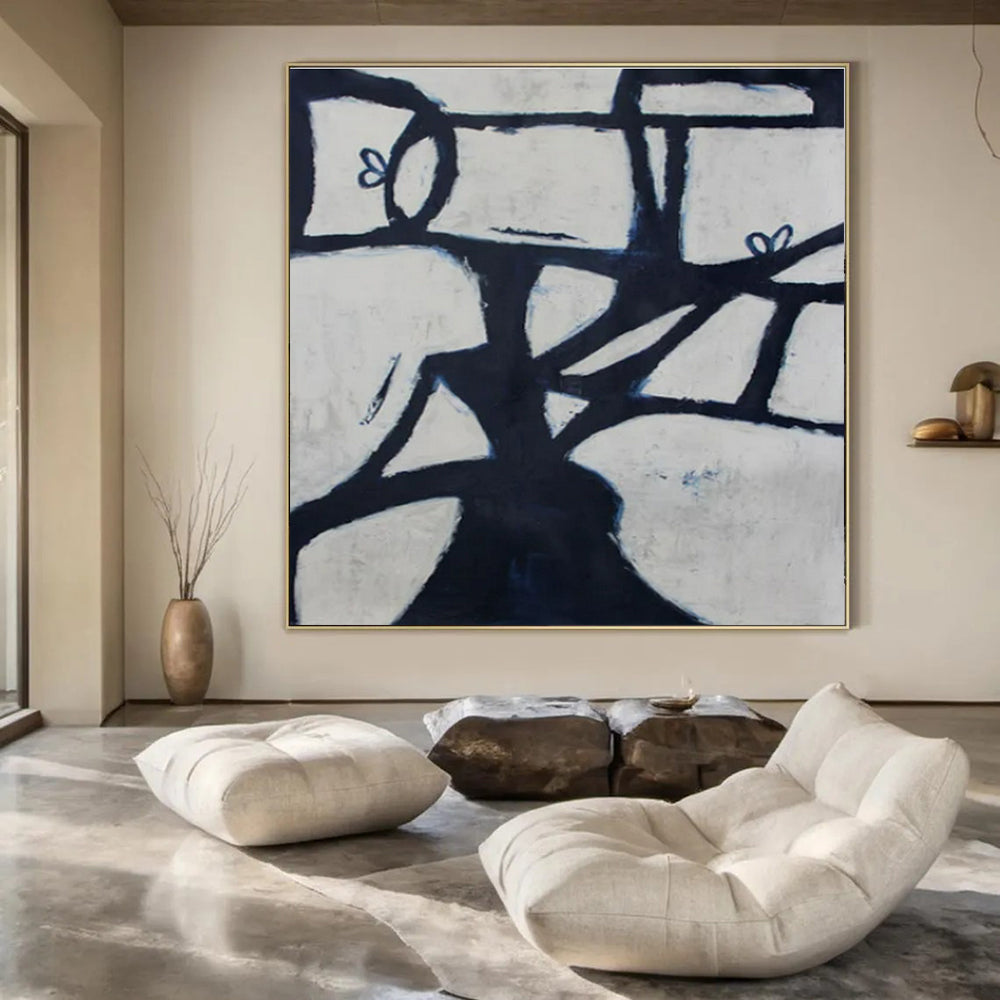 Black - White Geometric Tree - Geometric Abstract Acrylic Painting CT1418