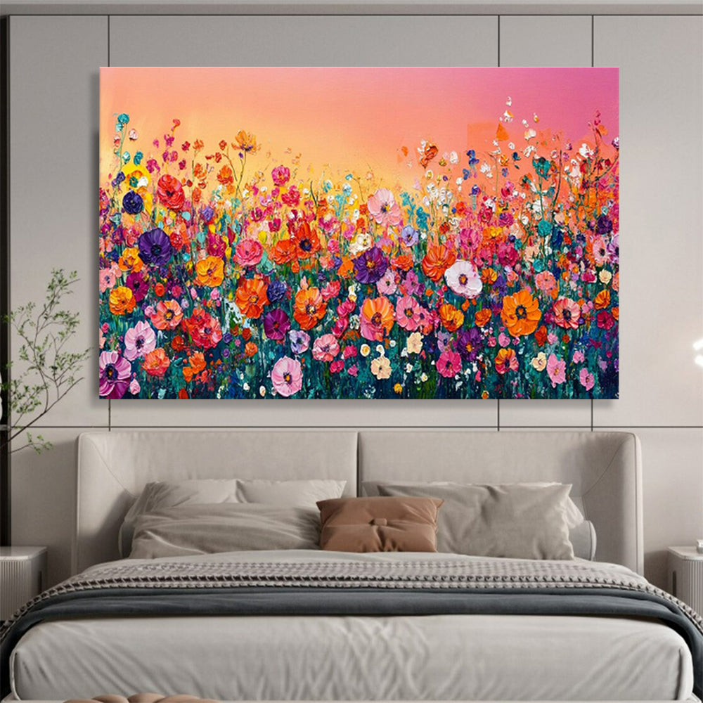 Vibrant Flower Field at Sunset Painting On Canvas DKH680