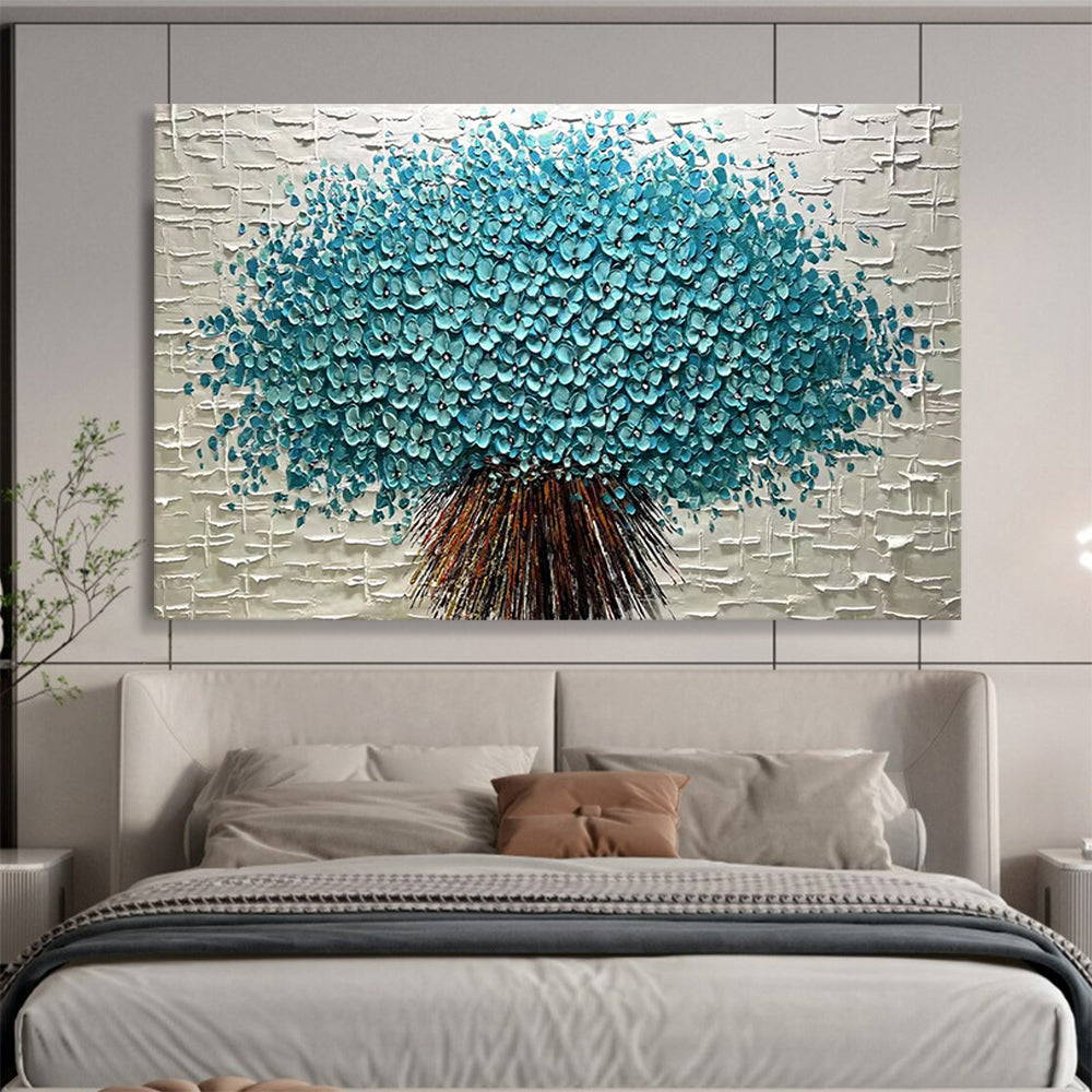 Textured Blue Flower Tree - Impasto Floral Painting On Canvas DLZ213