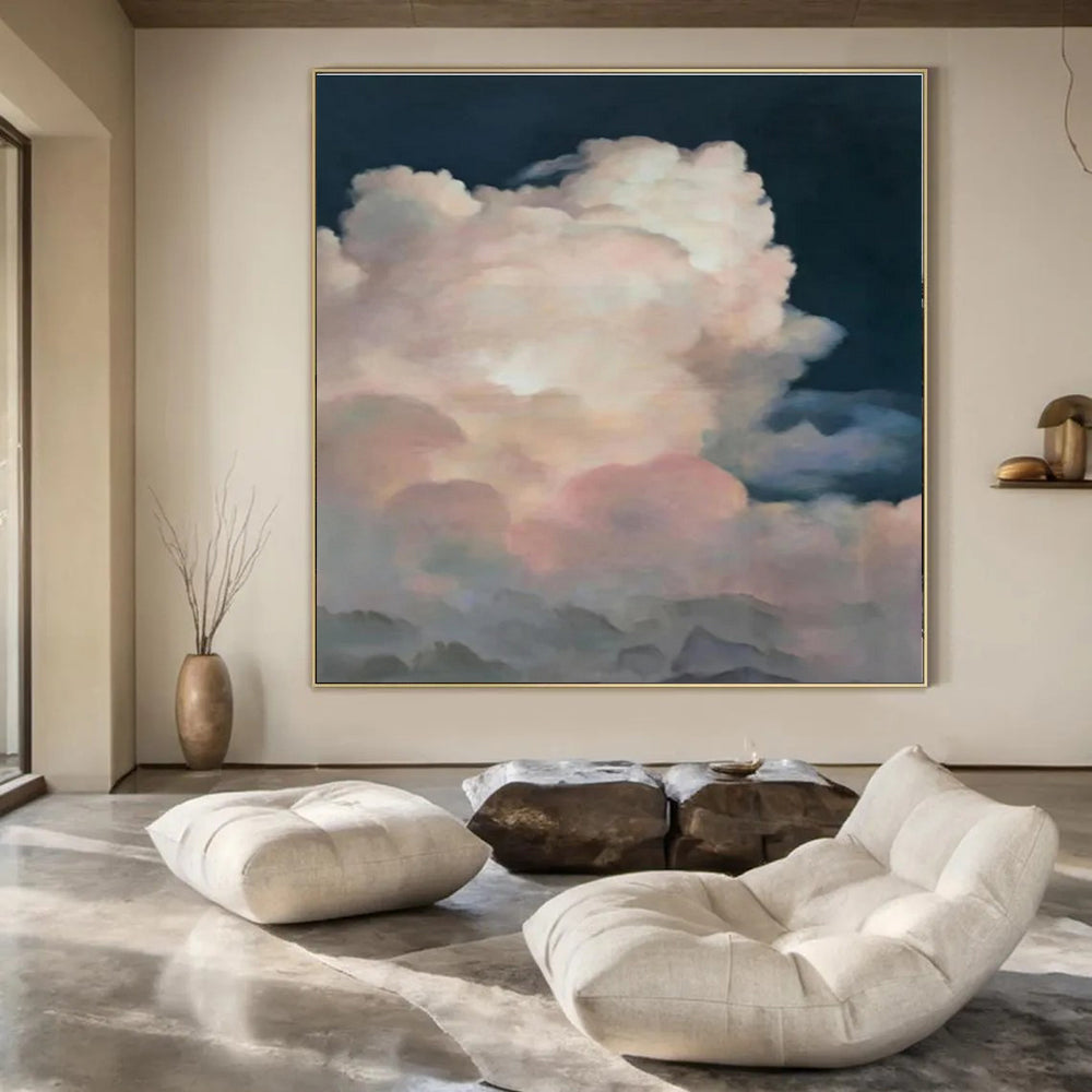 Pink - Clouds on Dark Sky - Realistic - style Cloud Painting CT1423