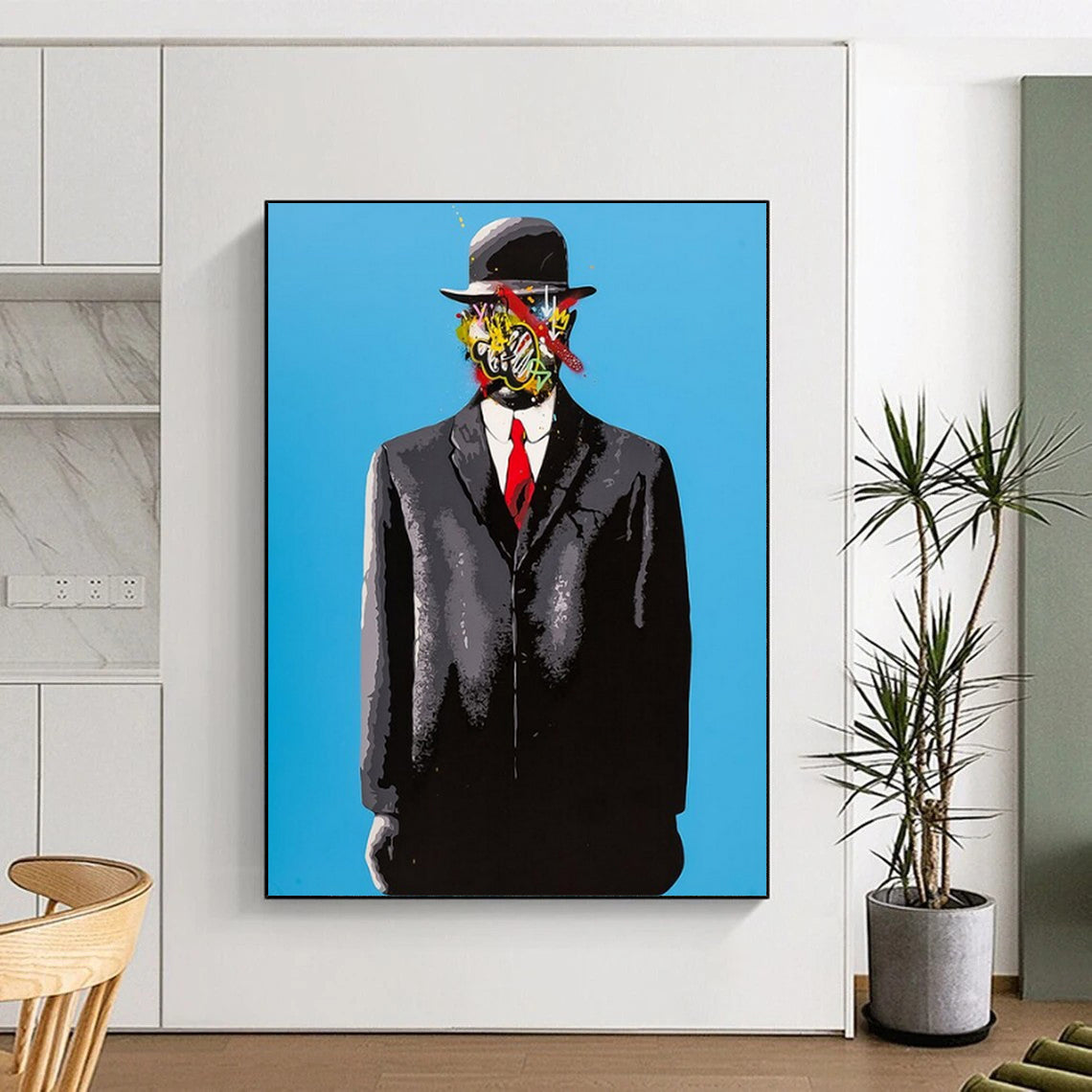 “Surreal Gentleman’s Mosaic” - Colorful Graffiti - Faced Gentleman Painting On Canvas CT2185