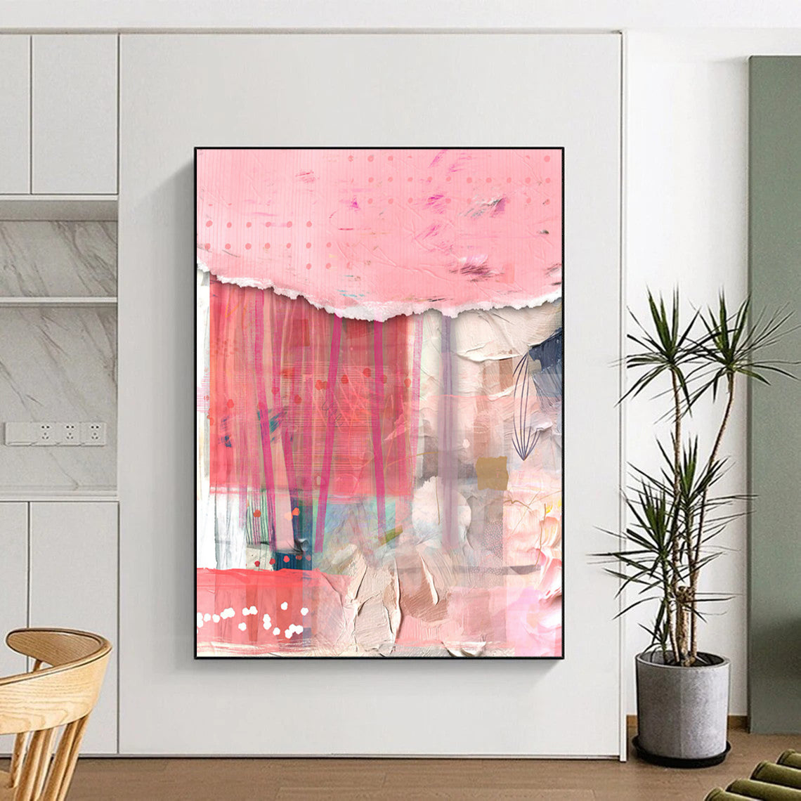 Pink, Layered Textures - "Blush Tapestry" - Mixed - media Abstract Art CT1844