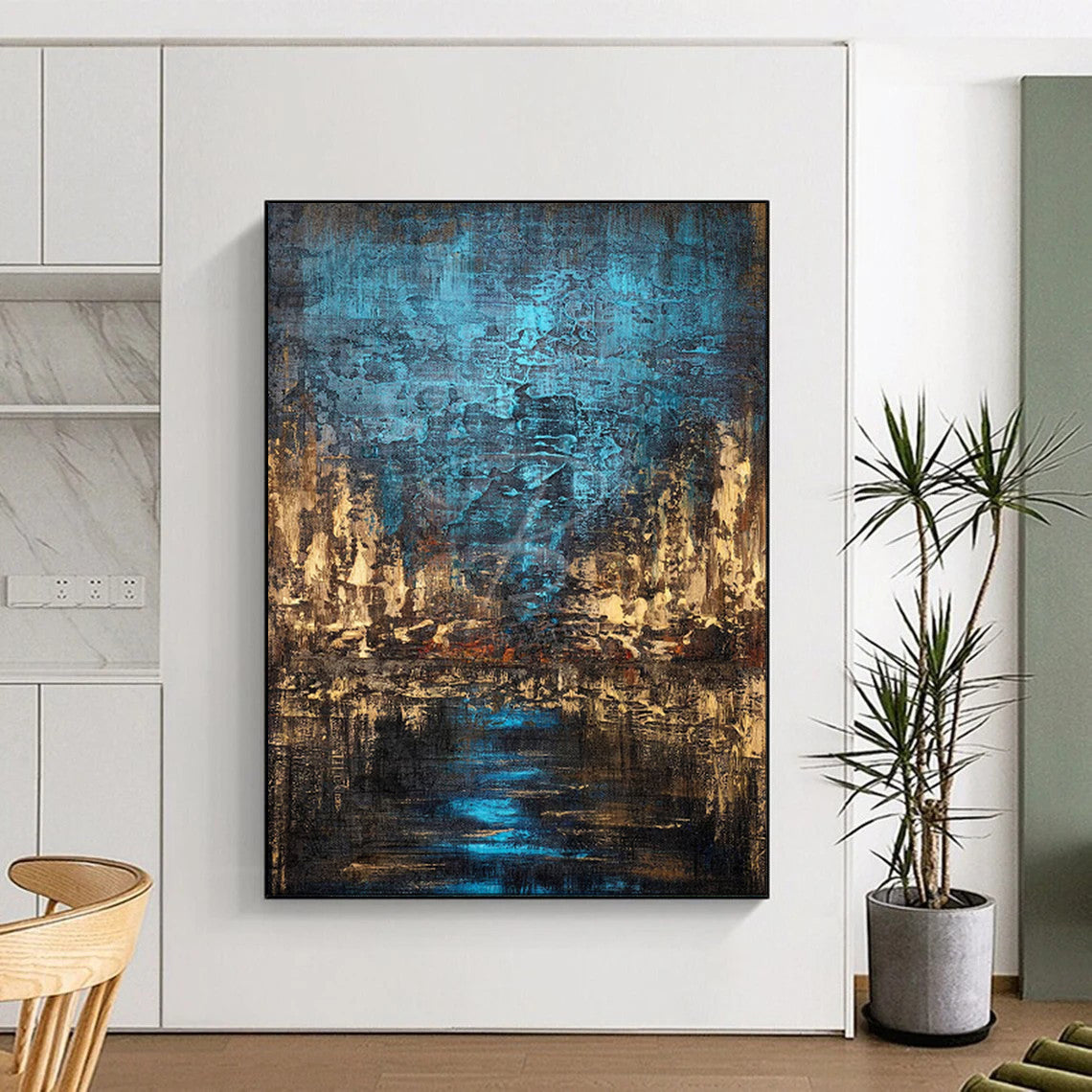 “Nocturnal City Blues” – Textured Abstract Cityscape Oil CT2074