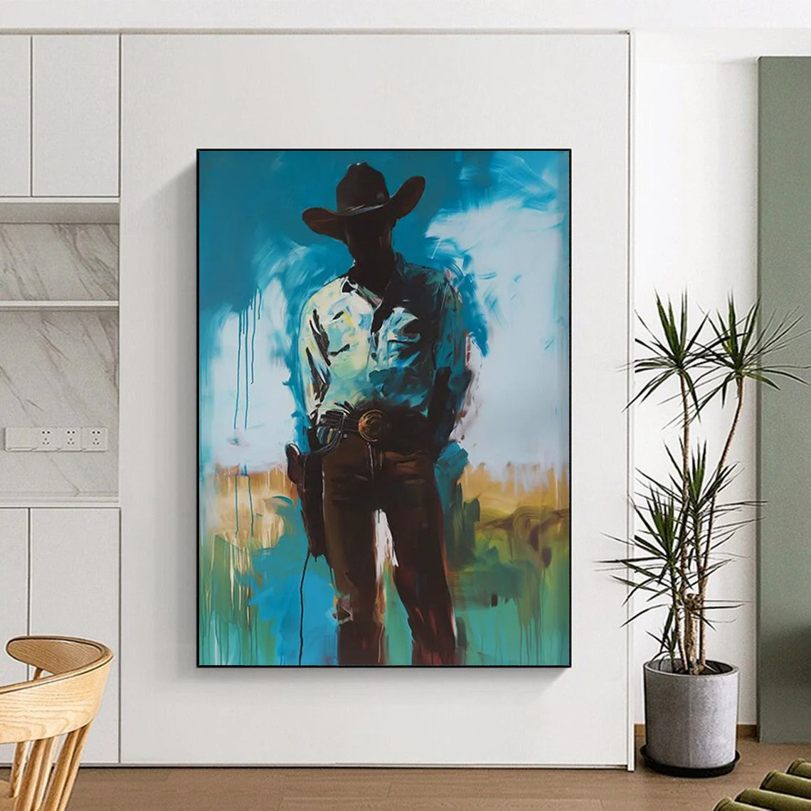 “Shadowed Cowboy in Blue” - Modern Western - Inspired Painting On Canvas DTP102